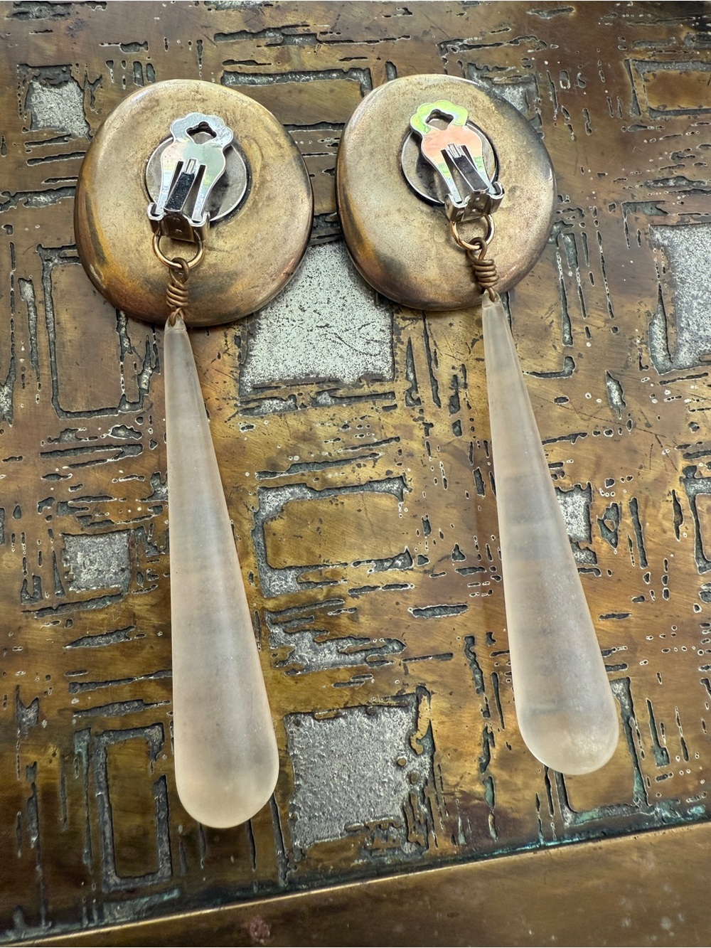 Vintage Clip On Gold and Translucent Drop Earrings - Picture 3 of 3